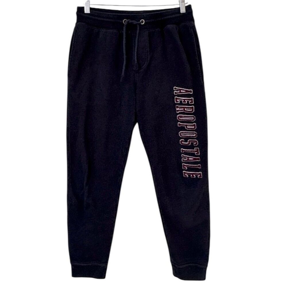Aeropostale Mens Black Jogger Sweatpants Logo Comfy Loungewear Sz S Pockets